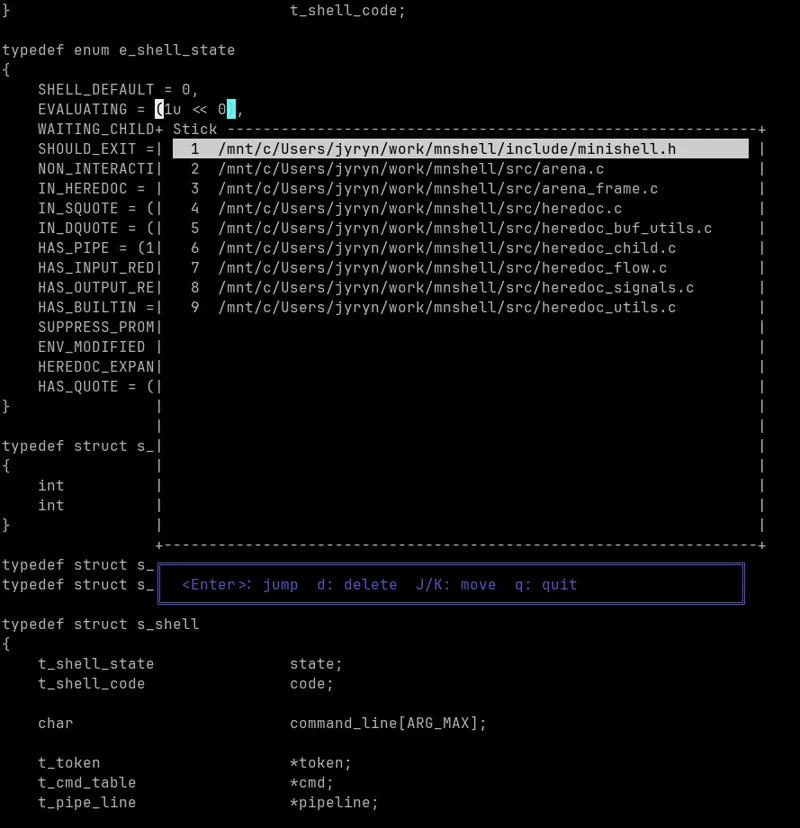 Stick.vim bookmarks